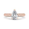 Pear Cut Diamond Double Row Engagement Ring with Round Shank in 14K Rose Gold (Semi-Mount)