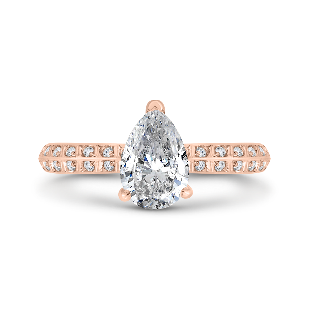 Pear Cut Diamond Double Row Engagement Ring with Round Shank in 14K Rose Gold (Semi-Mount)