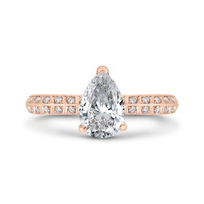 Pear Cut Diamond Double Row Engagement Ring with Round Shank in 14K Rose Gold (Semi-Mount)