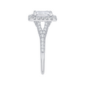 Split Shank Emerald Cut Diamond Halo Engagement Ring in 14K White Gold (Semi-Mount)