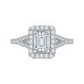 Split Shank Emerald Cut Diamond Halo Engagement Ring in 14K White Gold (Semi-Mount)