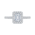 Emerald Cut Diamond Halo Engagement Ring with Band In 14K White Gold (Semi-Mount)