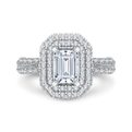 Emerald Cut Split Shank Diamond Double Halo Engagement Ring in 14K White Gold (Semi-Mount)