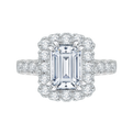 Emerald Cut Diamond Halo Engagement Ring with Band in 14K White Gold (Semi-Mount)