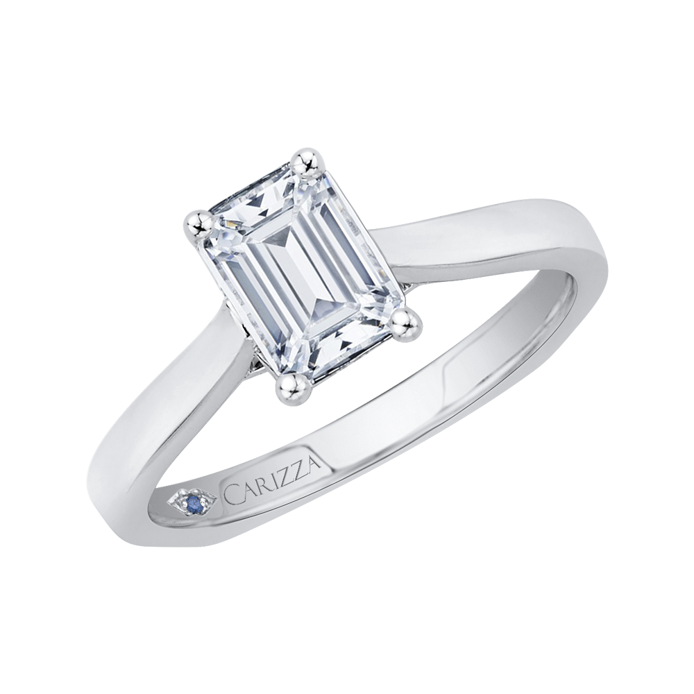 Emerald Cut Diamond Solitaire Engagement Ring in 14K White Gold (Semi-Mount)