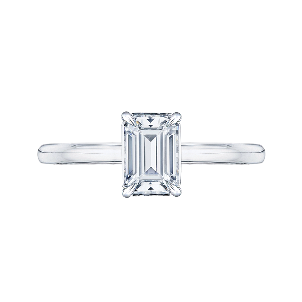 Emerald Cut Diamond Solitaire Engagement Ring in 14K White Gold (Semi-Mount)