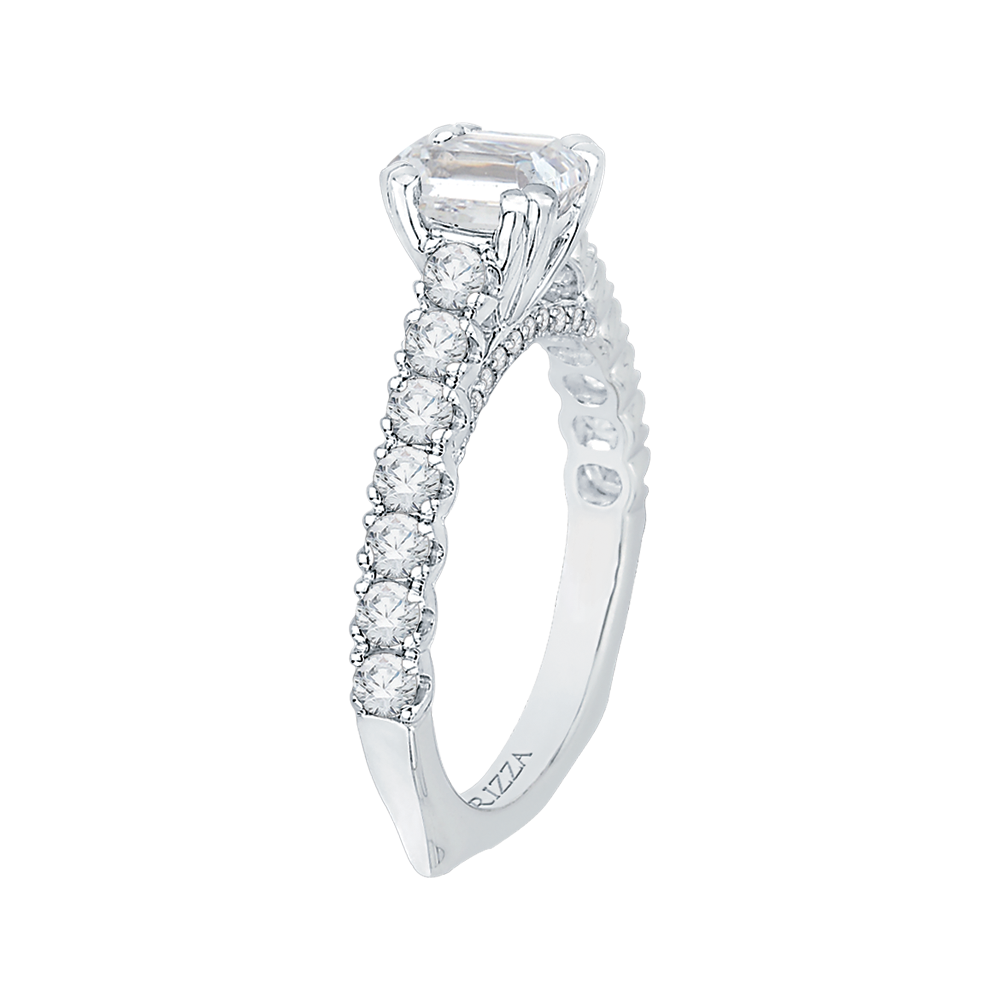 Emerald Cut Euro Shank Diamond Cathedral Style Engagement Ring in 14K White Gold (Semi-Mount)