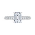 Emerald Cut Euro Shank Diamond Cathedral Style Engagement Ring in 14K White Gold (Semi-Mount)