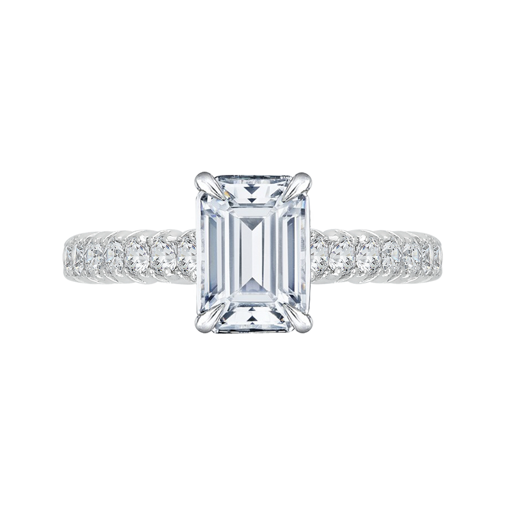 Emerald Cut Euro Shank Diamond Cathedral Style Engagement Ring in 14K White Gold (Semi-Mount)