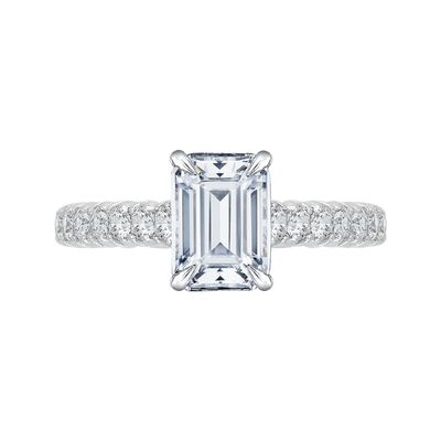 Emerald Cut Euro Shank Diamond Cathedral Style Engagement Ring in 14K White Gold (Semi-Mount)