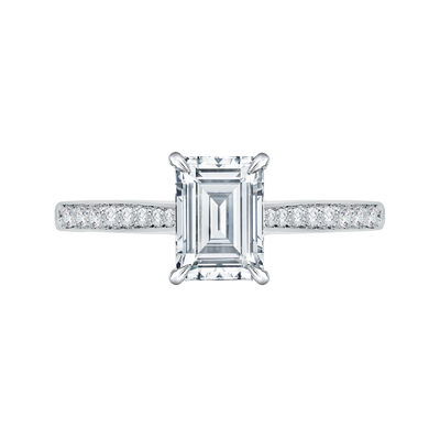 Emerald Cut Diamond Solitaire with Accents Engagement Ring in 14K White Gold (Semi-Mount)