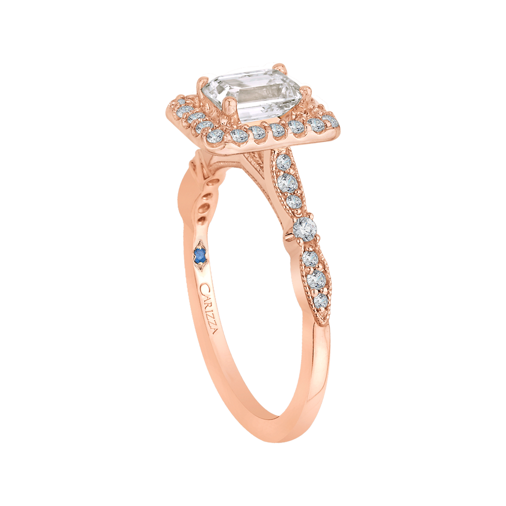 Emerald Cut Diamond Halo Vintage Engagement Ring in 14K Rose Gold (Semi-Mount)