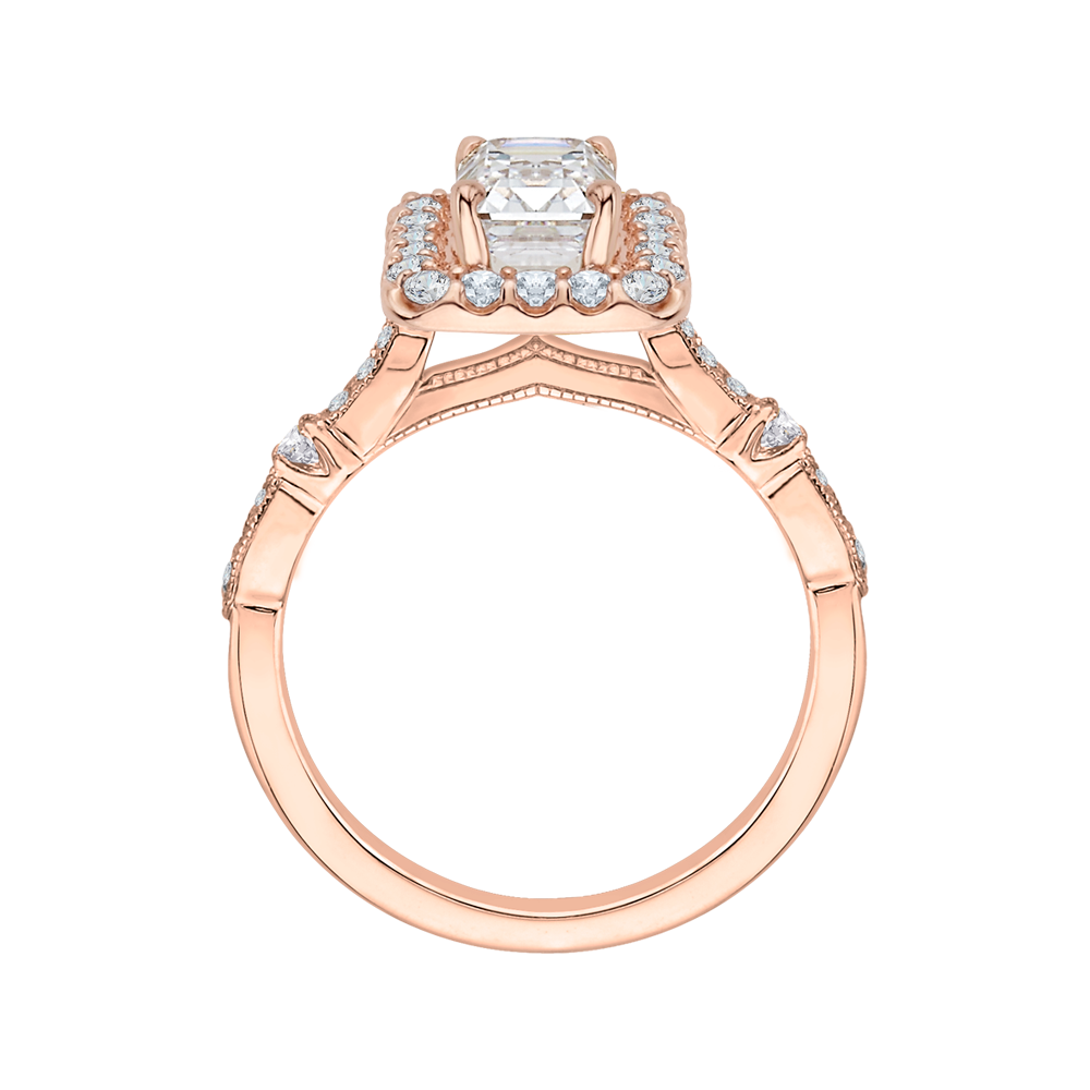 Emerald Cut Diamond Halo Vintage Engagement Ring in 14K Rose Gold (Semi-Mount)