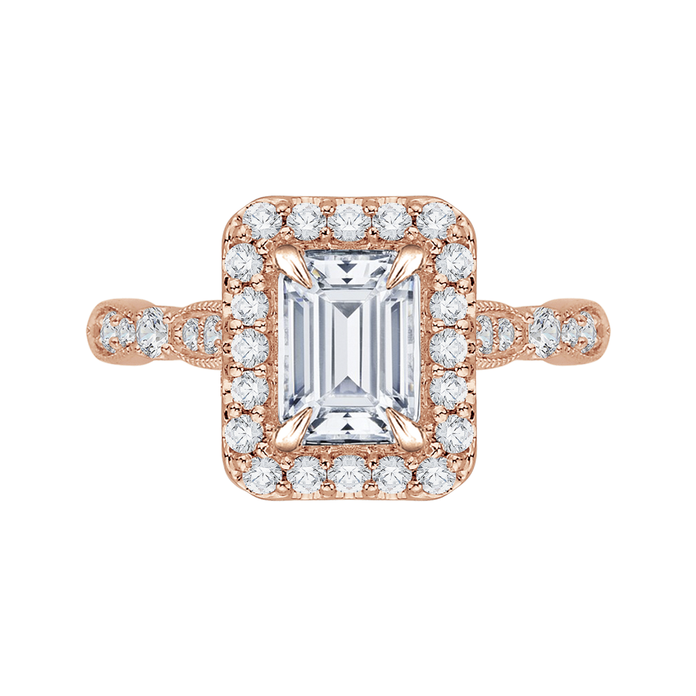 Emerald Cut Diamond Halo Vintage Engagement Ring in 14K Rose Gold (Semi-Mount)