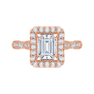 Emerald Cut Diamond Halo Vintage Engagement Ring in 14K Rose Gold (Semi-Mount)