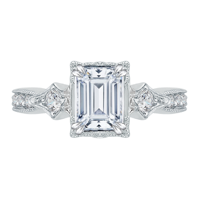 Emerald Cut Diamond Vintage Engagement Ring In 14K White Gold (Semi-Mount)