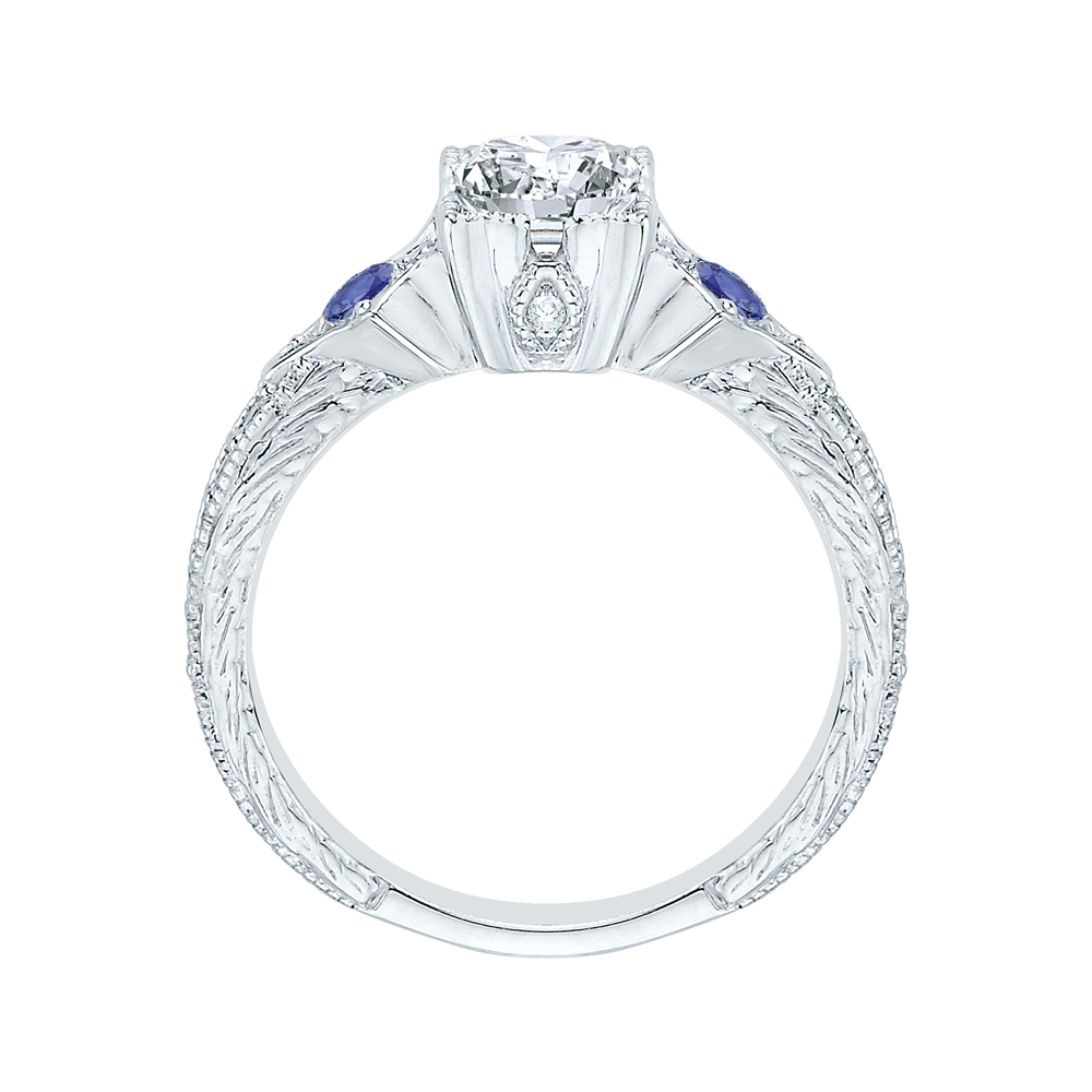 Emerald Cut Diamond Engagement Ring with Sapphire in 14K White Gold (Semi-Mount)