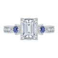 Emerald Cut Diamond Engagement Ring with Sapphire in 14K White Gold (Semi-Mount)