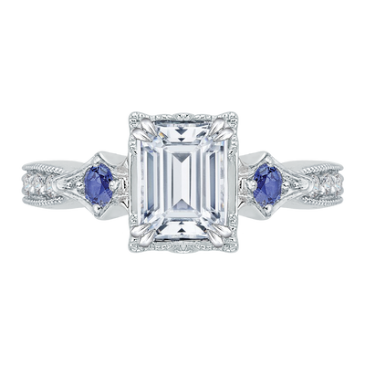 Emerald Cut Diamond Engagement Ring with Sapphire in 14K White Gold (Semi-Mount)