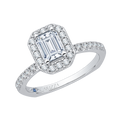 Emerald Cut Diamond Halo Engagement Ring in 14K White Gold (Semi-Mount)