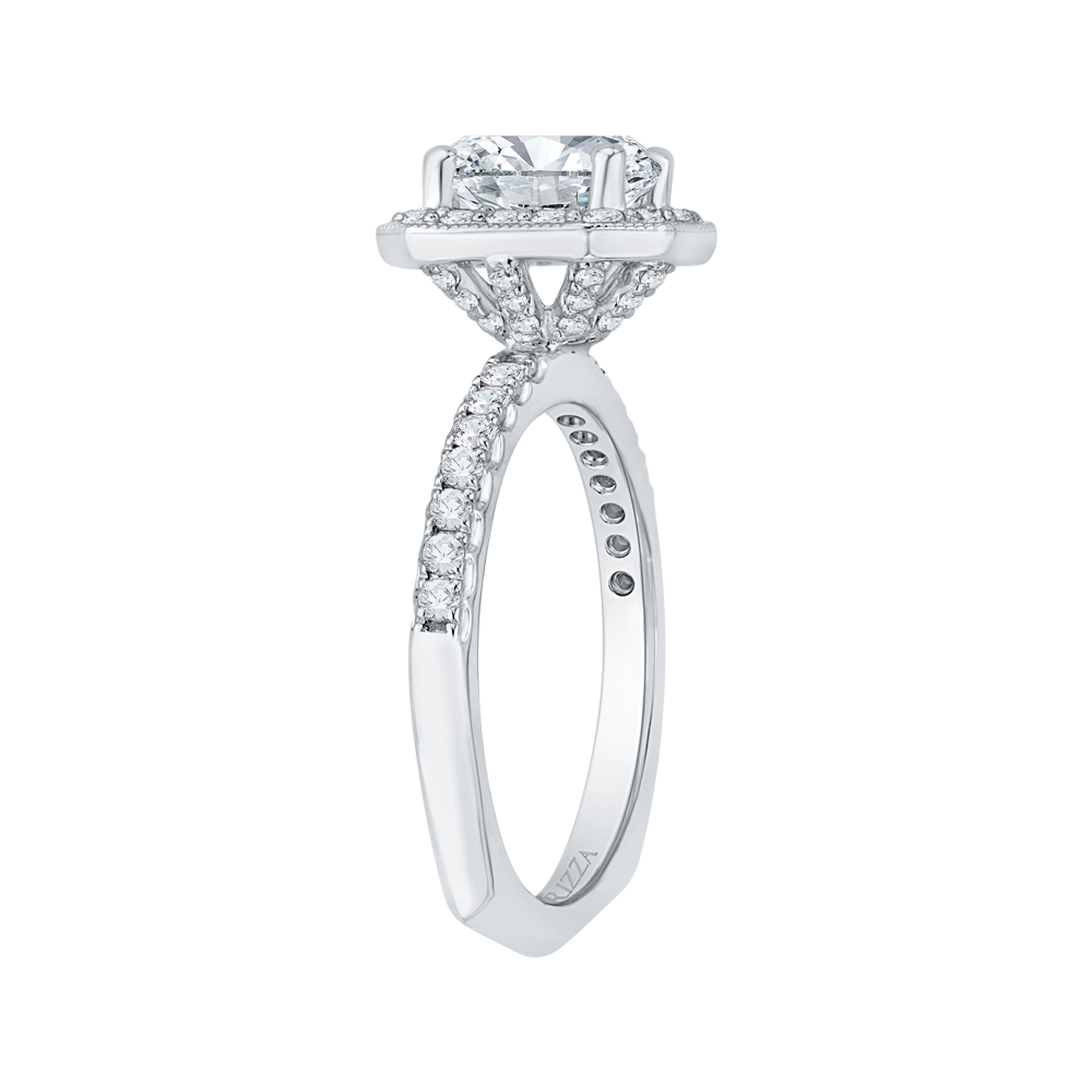 Emerald Cut Diamond Halo Engagement Ring in 14K White Gold (Semi-Mount)