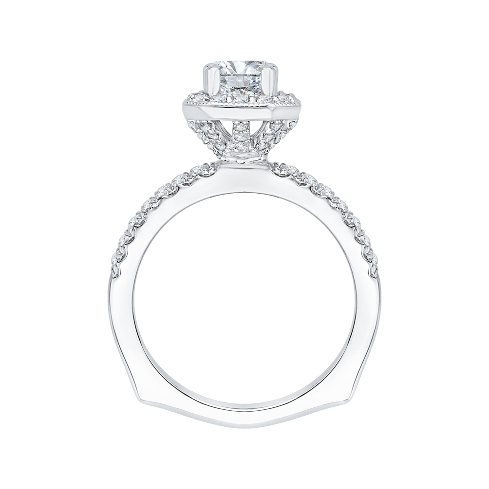 Emerald Cut Diamond Halo Engagement Ring in 14K White Gold (Semi-Mount)