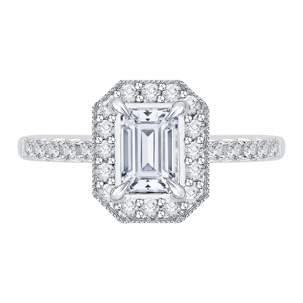 Emerald Cut Diamond Halo Engagement Ring in 14K White Gold (Semi-Mount)