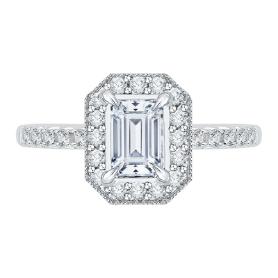 Emerald Cut Diamond Halo Engagement Ring in 14K White Gold (Semi-Mount)