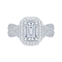 Split Shank Emerald Cut Diamond Halo Engagement Ring in 14K White Gold (Semi-Mount)