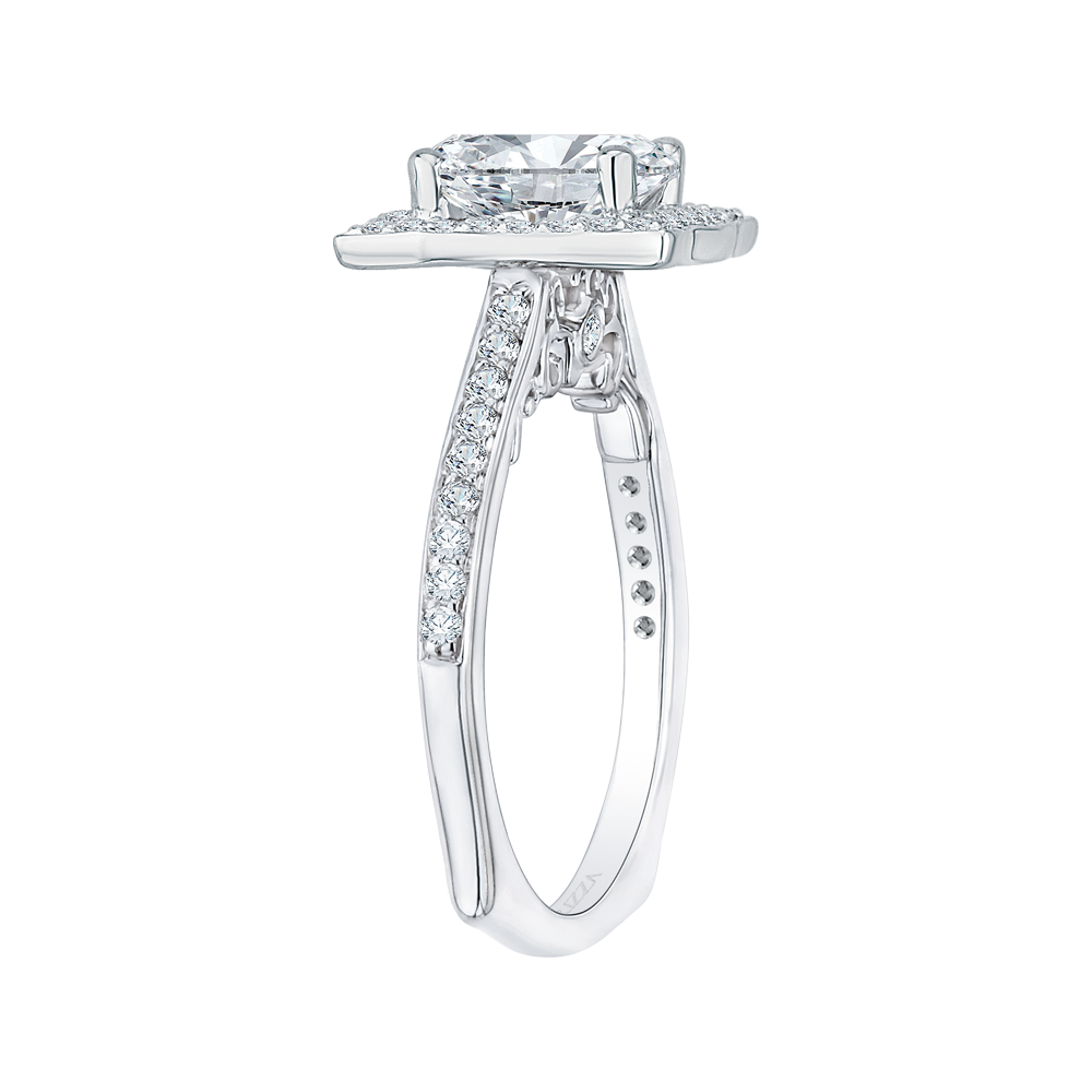 Emerald Cut Diamond Halo Engagement Ring in 14K White Gold (Semi-Mount)