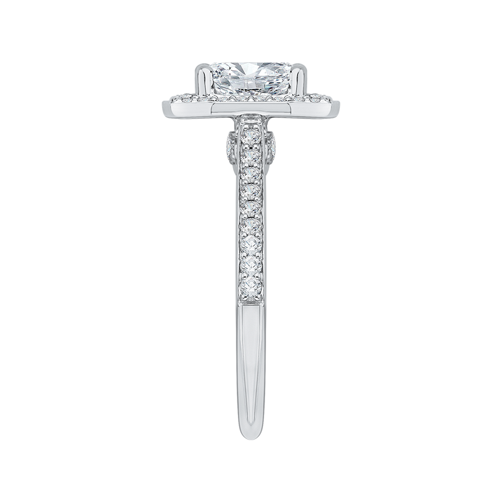 Emerald Cut Diamond Halo Engagement Ring in 14K White Gold (Semi-Mount)