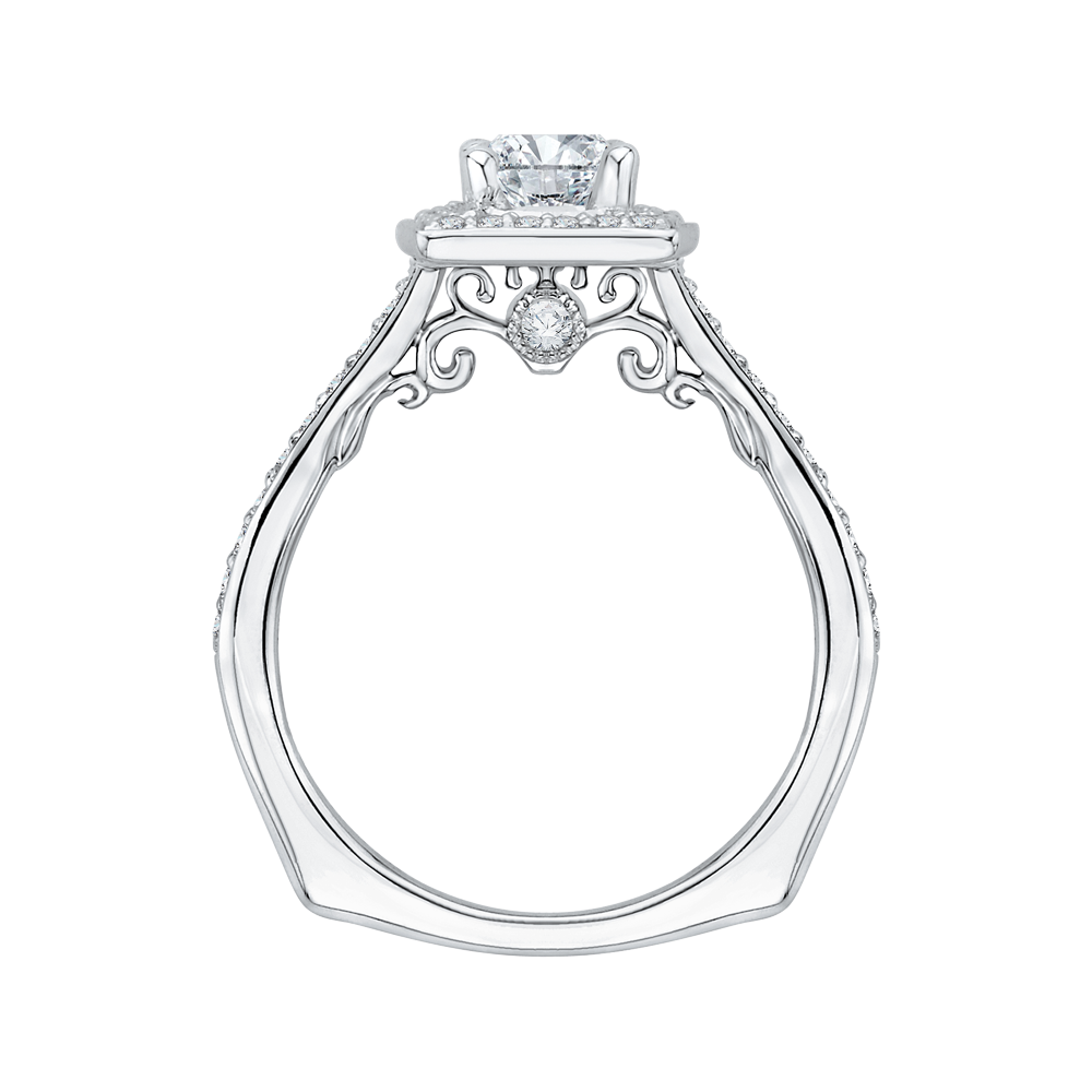 Emerald Cut Diamond Halo Engagement Ring in 14K White Gold (Semi-Mount)