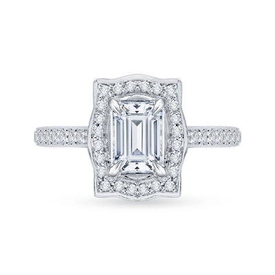 Emerald Cut Diamond Halo Engagement Ring in 14K White Gold (Semi-Mount)