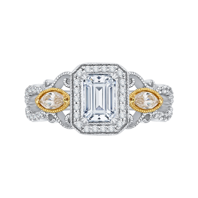 Emerald Cut Diamond Halo Engagement Ring in 14K Two Tone Gold (Semi-Mount)