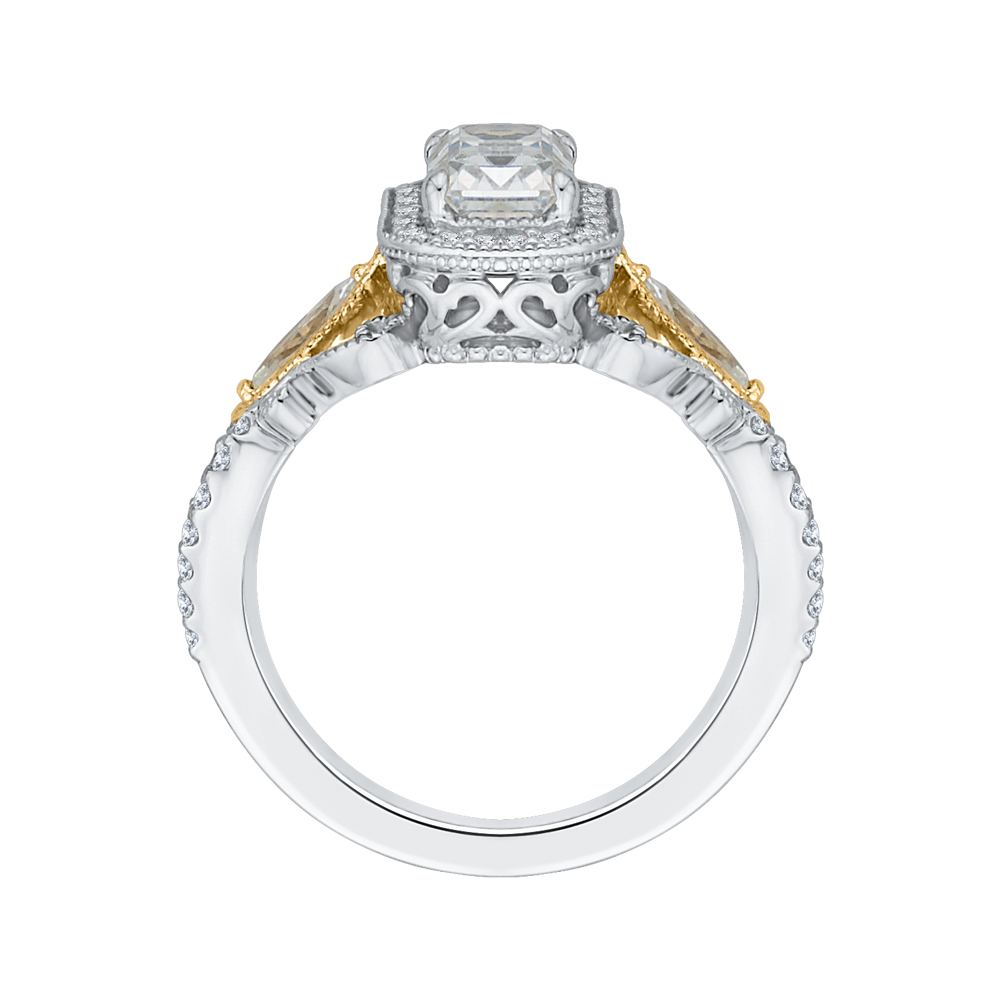 Emerald Cut Diamond Halo Engagement Ring in 14K Two Tone Gold (Semi-Mount)