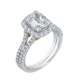 Split Shank Emerald Cut Diamond Halo Vintage Engagement Ring in 14K Two Tone Gold (Semi-Mount)