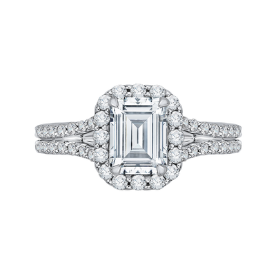 Split Shank Emerald Cut Diamond Halo Vintage Engagement Ring in 14K Two Tone Gold (Semi-Mount)