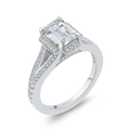 Split Shank Emerald Cut Diamond Cathedral Style Engagement Ring in 14K White Gold (Semi-Mount)