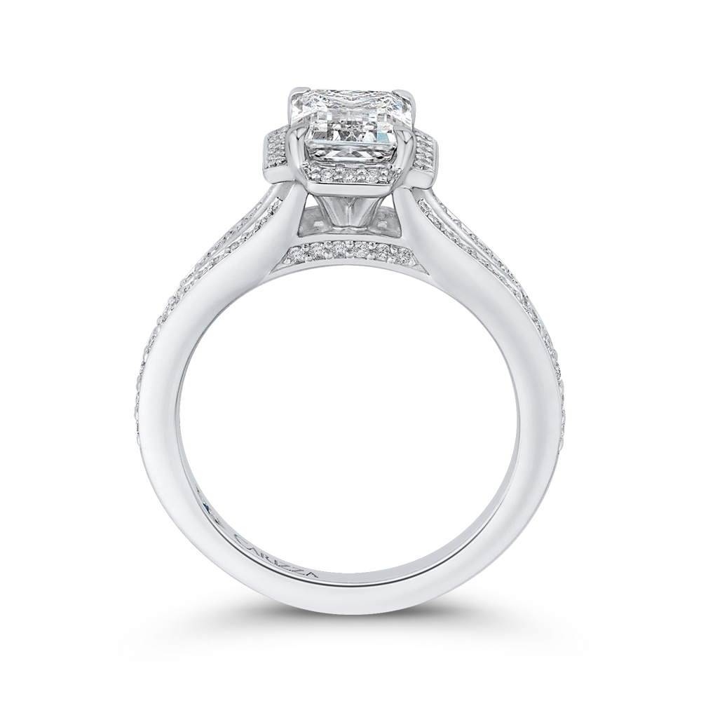 Split Shank Emerald Cut Diamond Cathedral Style Engagement Ring in 14K White Gold (Semi-Mount)