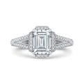 Split Shank Emerald Cut Diamond Cathedral Style Engagement Ring in 14K White Gold (Semi-Mount)