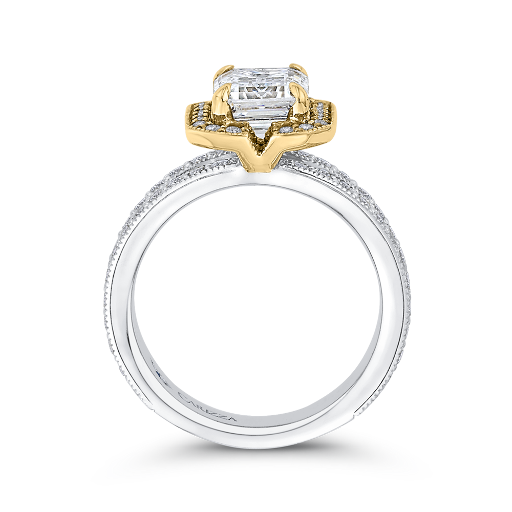 Split Shank Emerald Cut Diamond Engagement Ring in 14K Two Tone Gold (Semi-Mount)