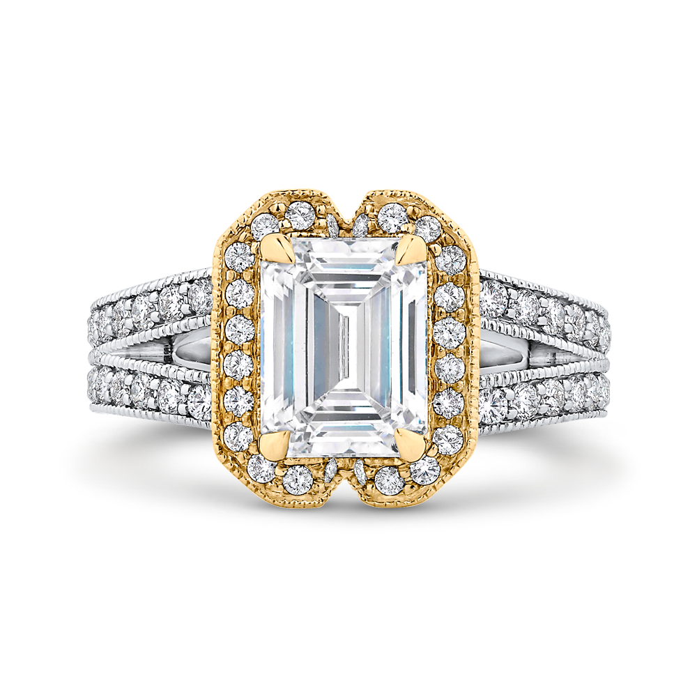 Split Shank Emerald Cut Diamond Engagement Ring in 14K Two Tone Gold (Semi-Mount)