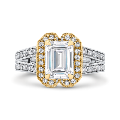 Split Shank Emerald Cut Diamond Engagement Ring in 14K Two Tone Gold (Semi-Mount)