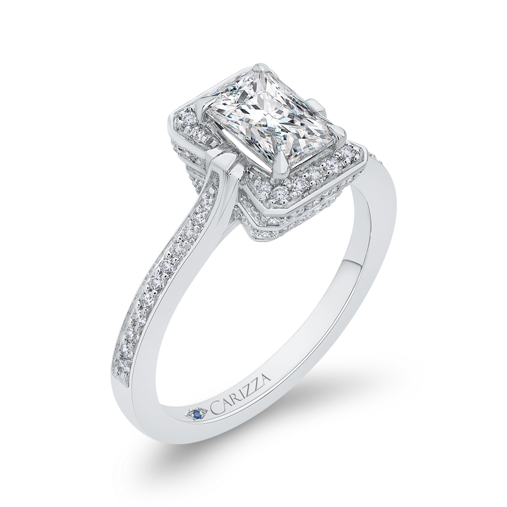 Emerald Cut Diamond Engagement Ring in 14K White Gold (Semi-Mount)