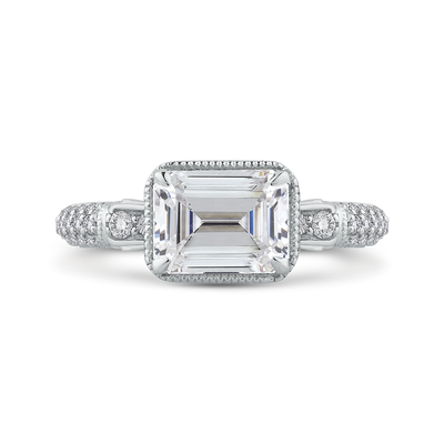 Emerald Cut Diamond Vintage Engagement Ring in 14K White Gold (Semi-Mount)