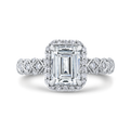 Emerald Cut Diamond Halo Engagement Ring in 14K White Gold (Semi-Mount)