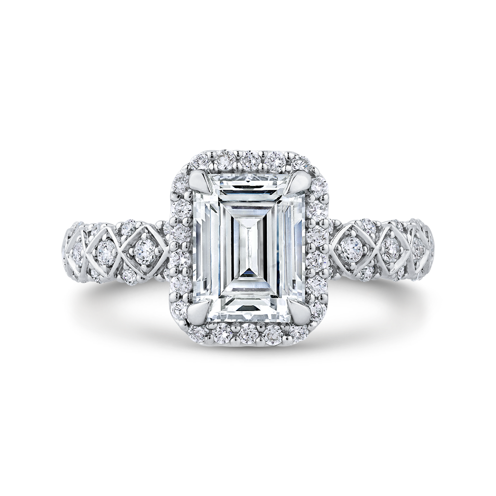 Emerald Cut Diamond Halo Engagement Ring in 14K White Gold (Semi-Mount)