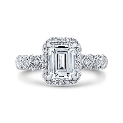 Emerald Cut Diamond Halo Engagement Ring in 14K White Gold (Semi-Mount)