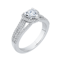 Split Shank Heart Diamond Halo Engagement Ring in 14K White Gold (Semi-Mount)