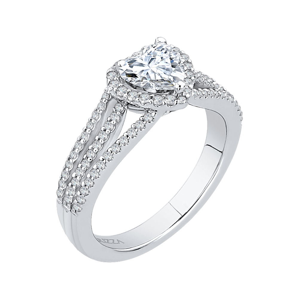 Split Shank Heart Diamond Halo Engagement Ring in 14K White Gold (Semi-Mount)